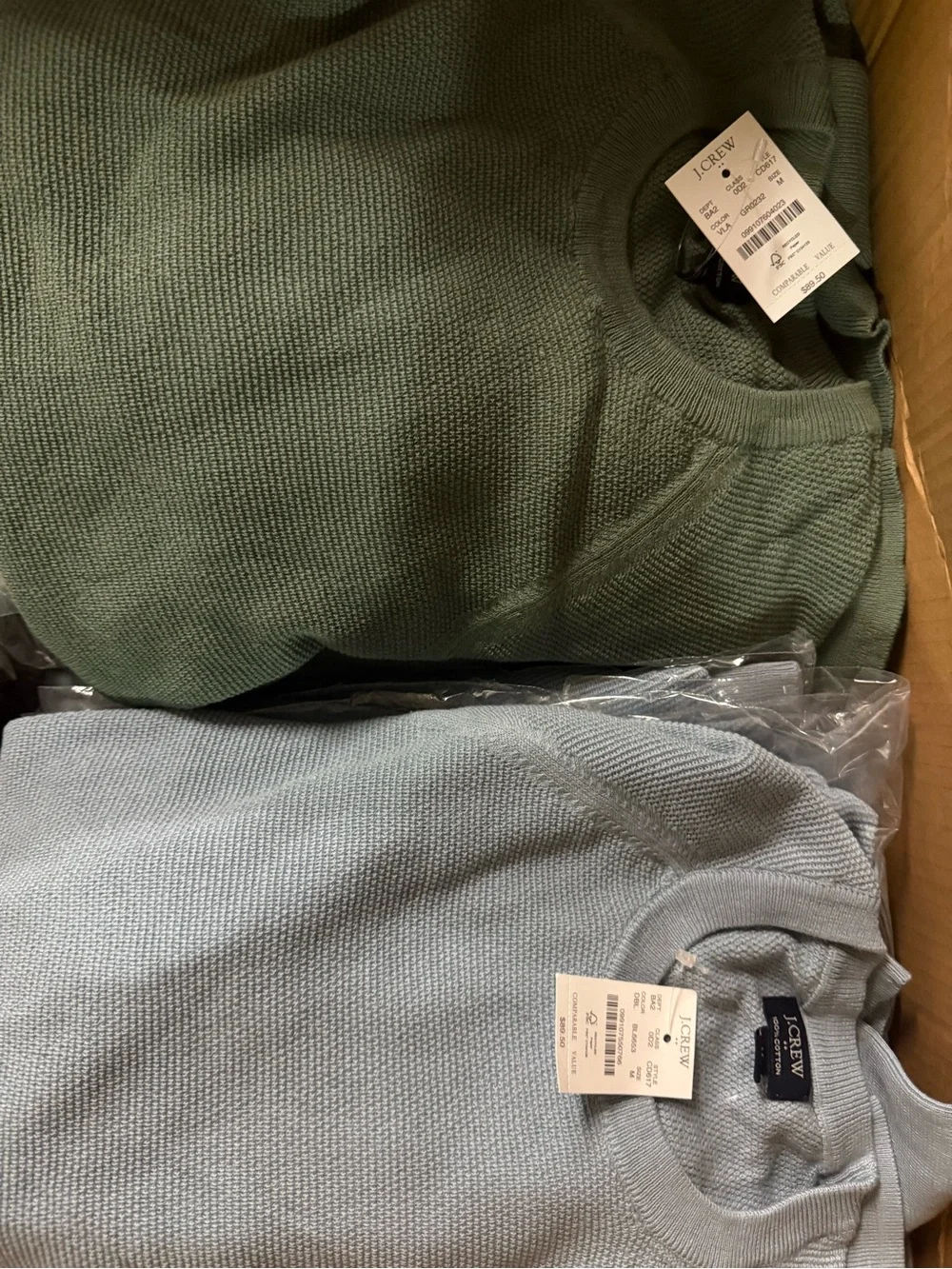 4 J Crew Men's Crewneck Sweater in Light Gray, Beige, Light Blue & Olive Green